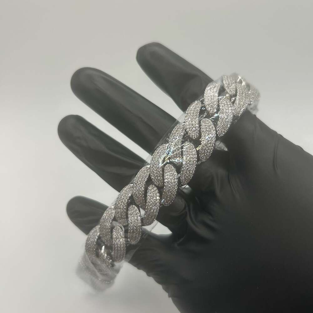 Moissanite Cuban Bracelet 8.5 Inch 20mm 4 Row Men’s Silver Hip Hop Iced Out VVS1